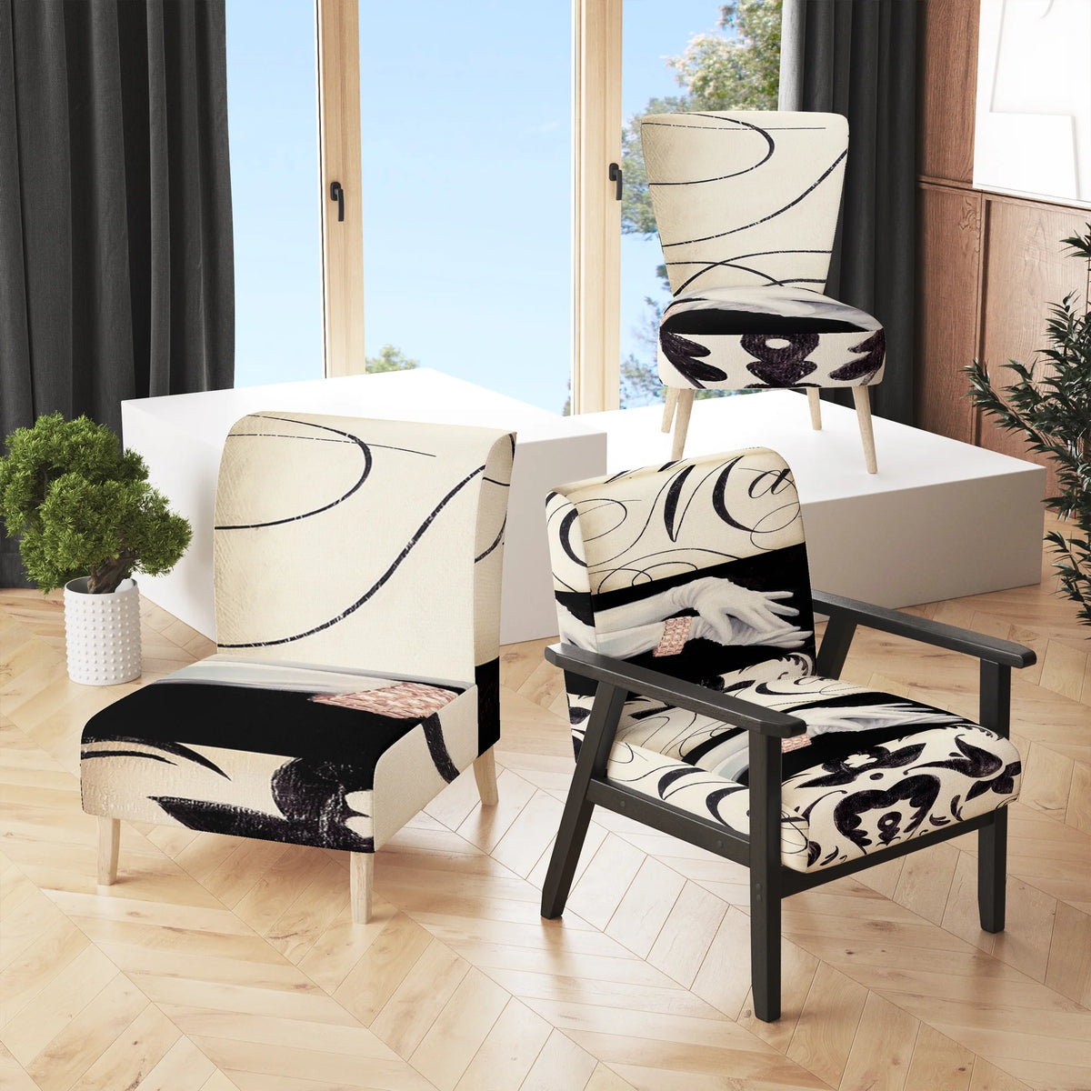 Black And White Upholstered Accent Chair R968693
