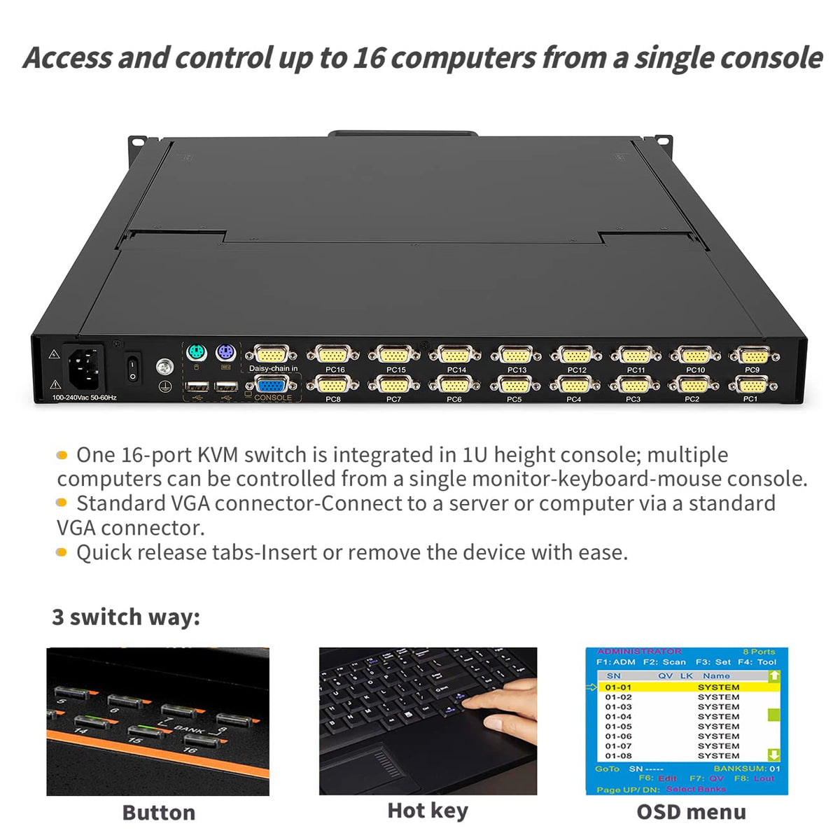 1U 19 LCD Rackmount KVM Console with VGA Input D277