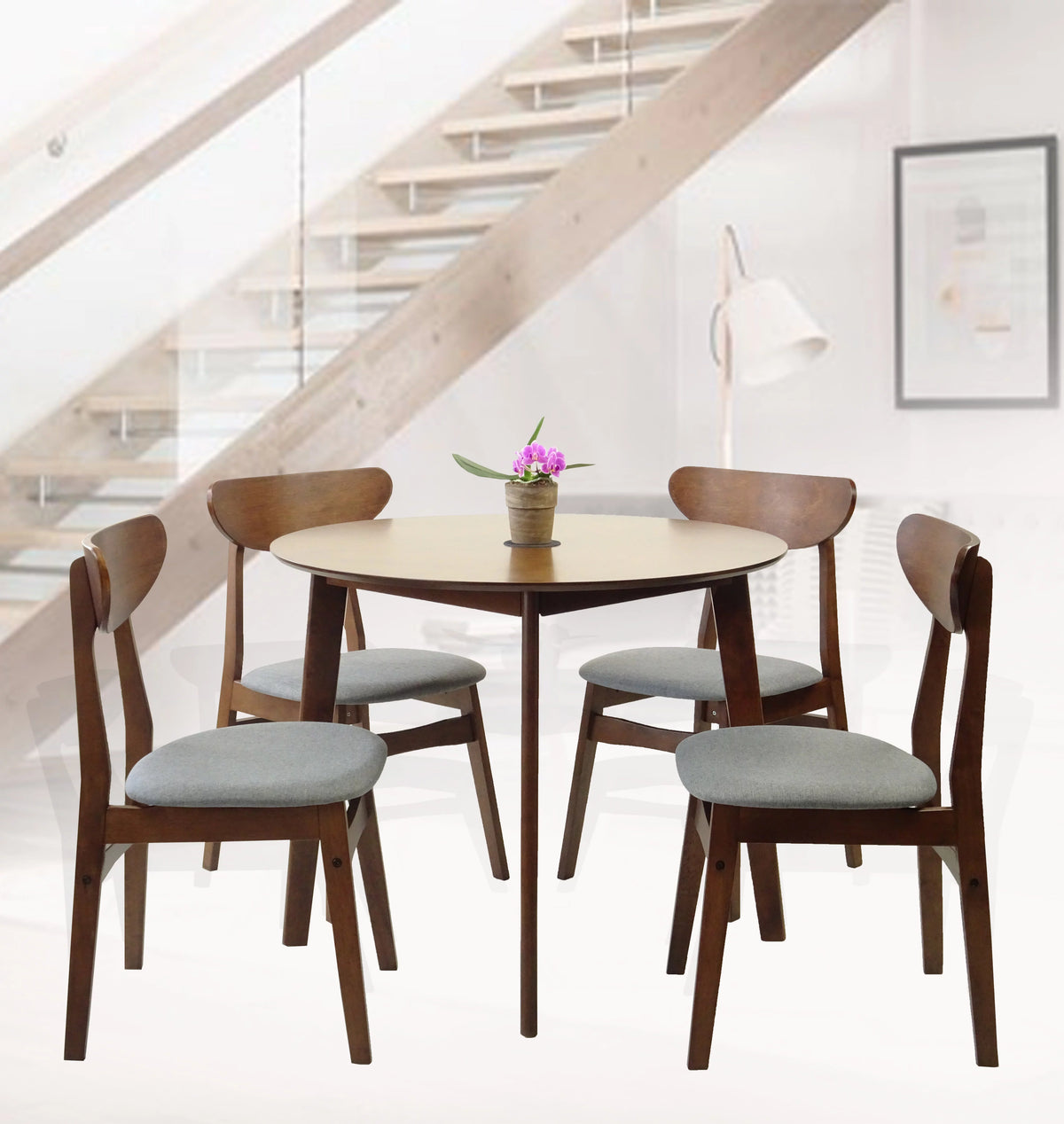 Round Wood Dining Table Medium Brown Finish Y94343