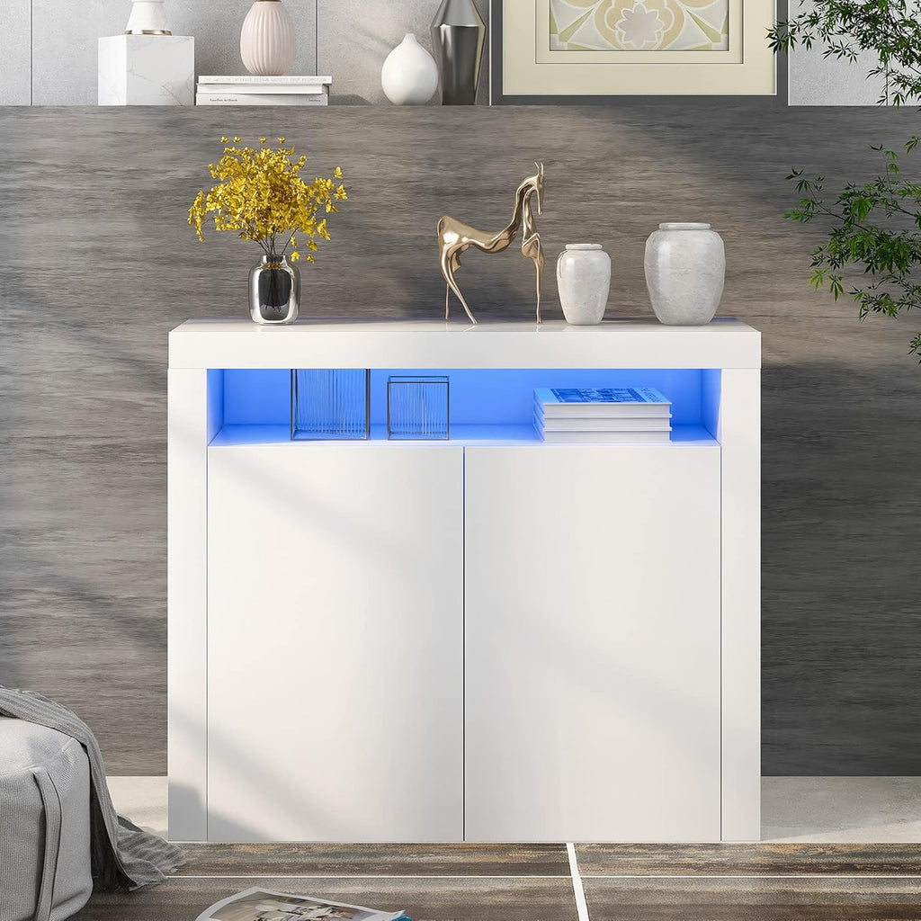 Black High Gloss Sideboard Cabinet with LED Display W246