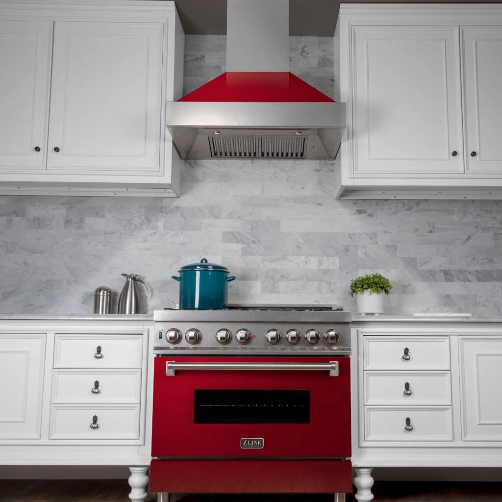 36 in. Dual Fuel Range with Red Gloss Door J3828