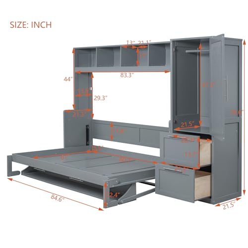 Queen Size Murphy Bed Wall Bed with Closet and Drawers G86777