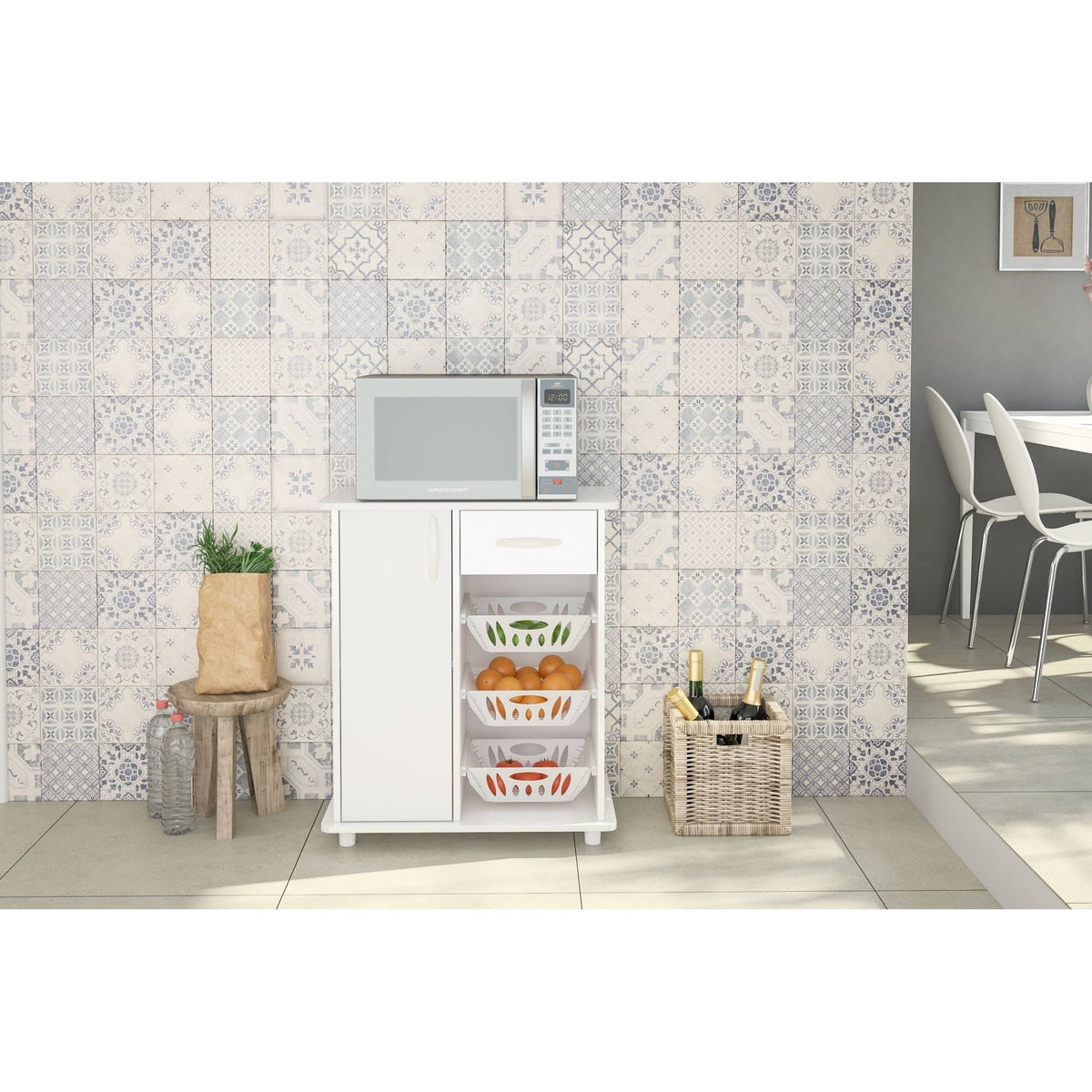 White Compact Kitchen Storage Cabinet D464003