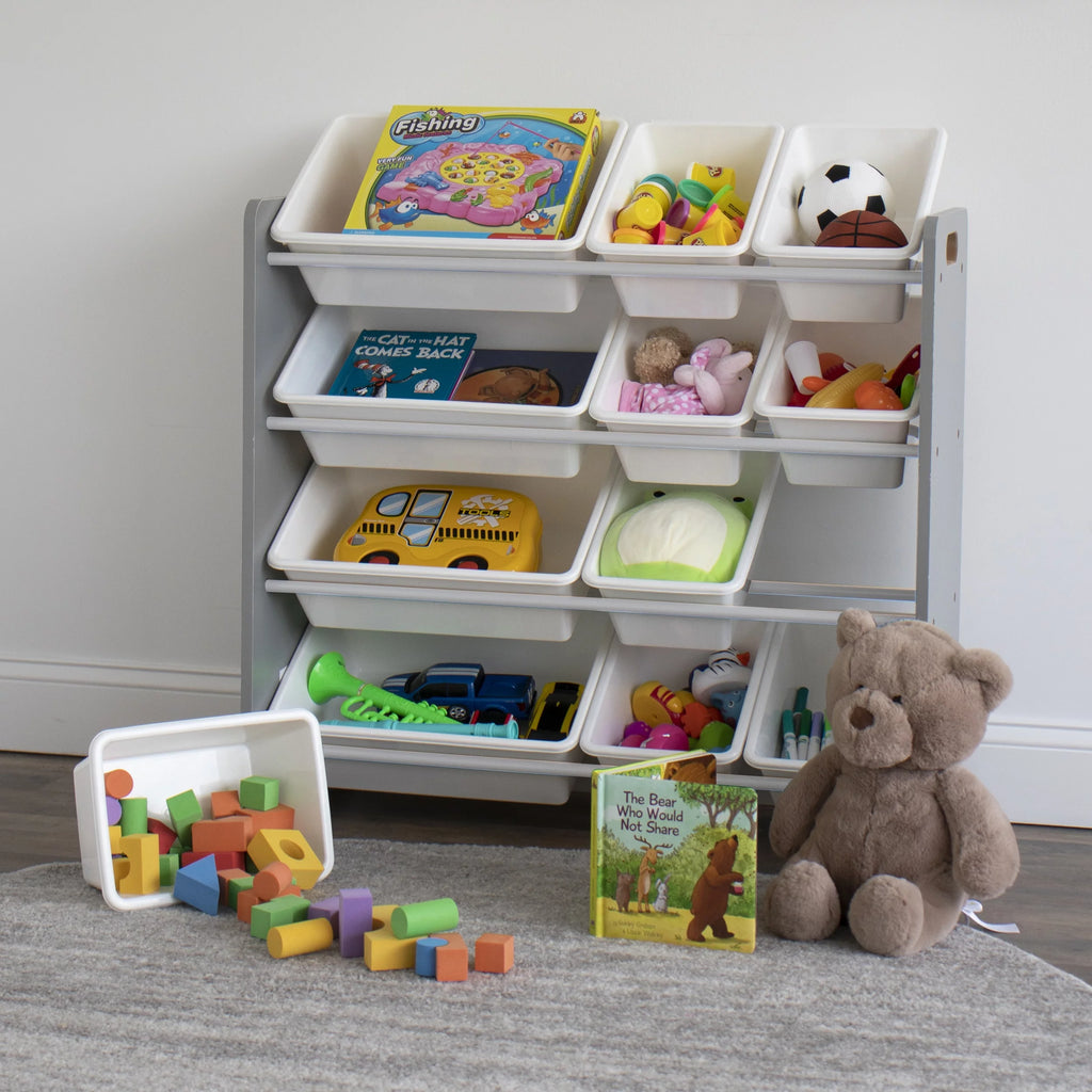 Wood and Plastic Organizing Rack with 12 Bins Y271