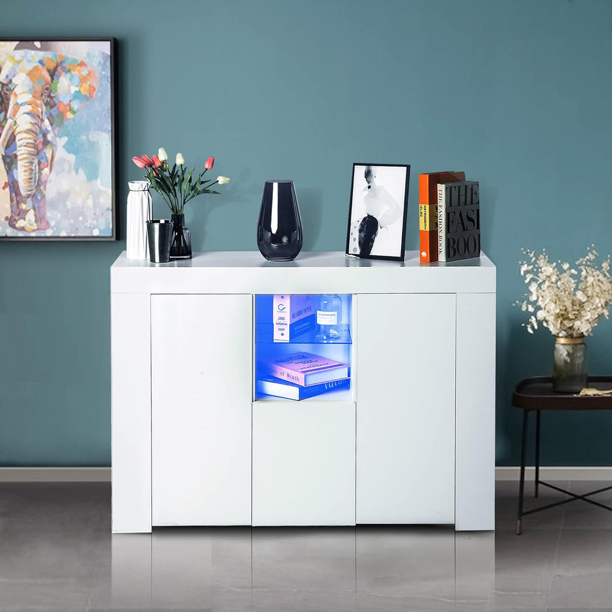 Black High Gloss Sideboard Cabinet with LED Display W246