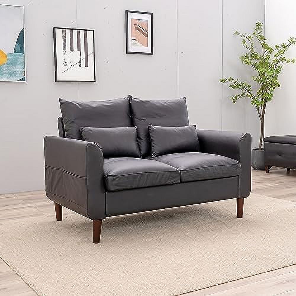 Black Faux Leather 2-Seater Sofa with Wood Leg A286
