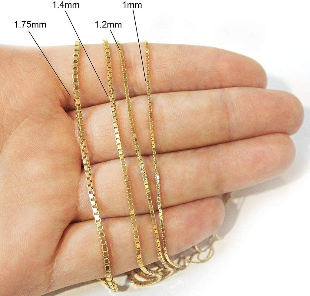 14K Yellow Gold 1mm Box Pendant Chain Necklace B4120