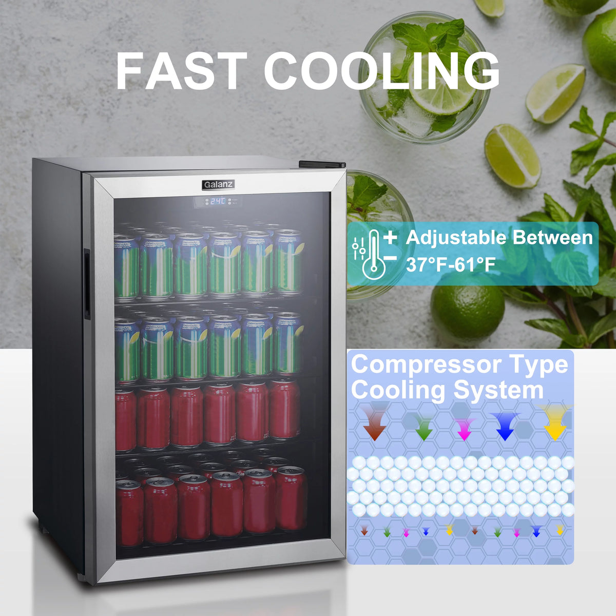 4.5 Cu ft 152 Can Stainless Steel Beverage Center Mini Fridge V2455