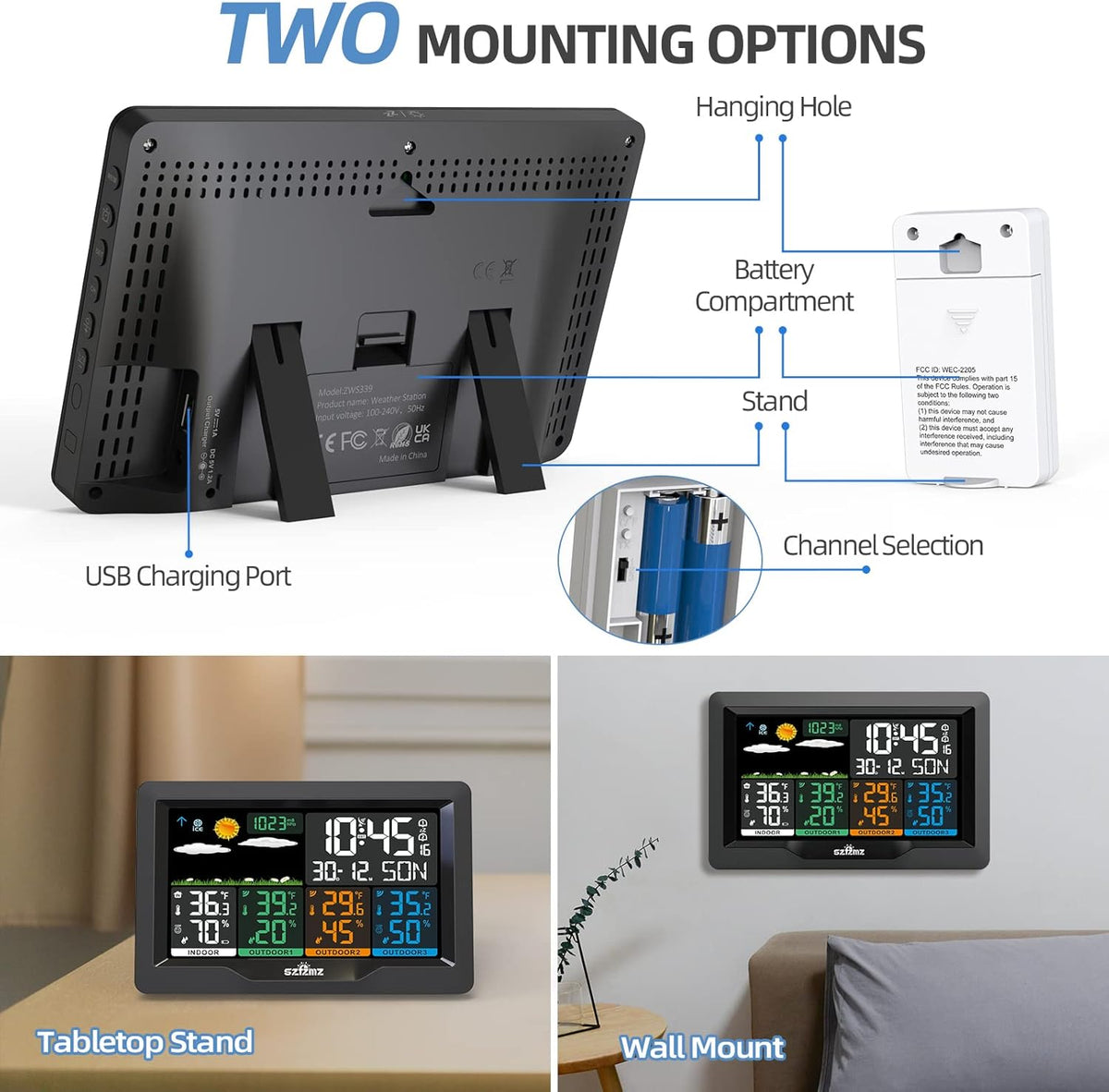 Wireless Indoor Outdoor Weather Station with Color Display S878