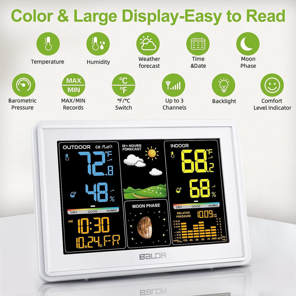 Wireless Indoor Outdoor Weather Station with Atomic Clock and Barometer E2173