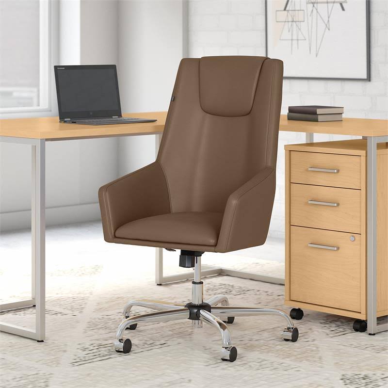 Saddle Tan Leather High Back Box Chair Q670190