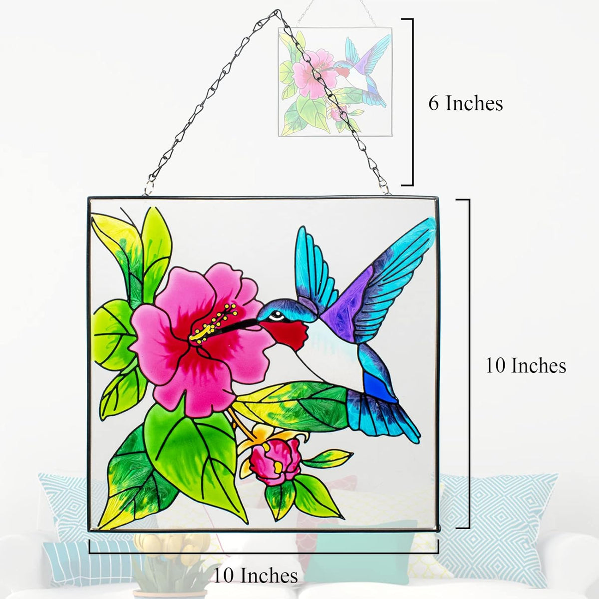 Hummingbird Stained Glass Window Hangings with Metal Chain X343