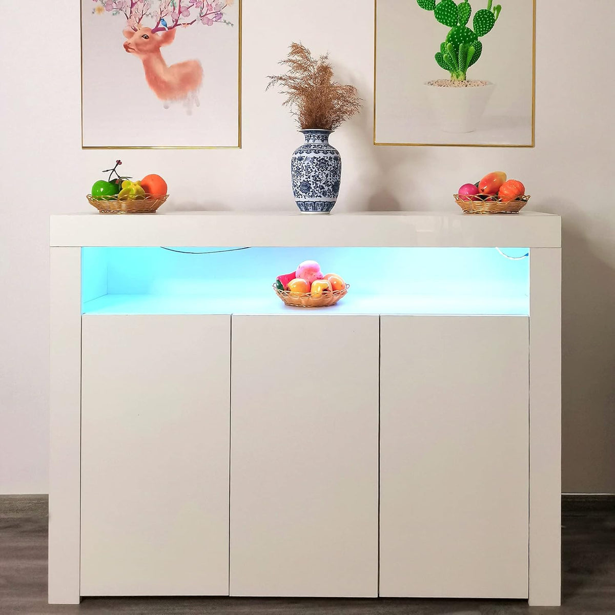 Black High Gloss Sideboard Cabinet with LED Display W246