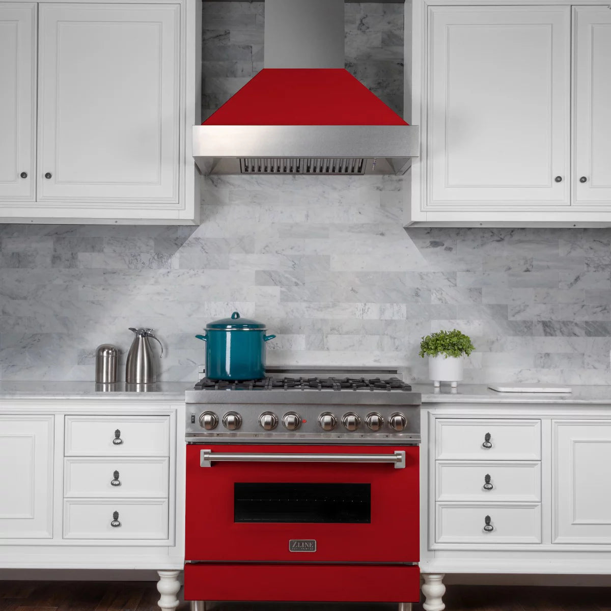36 in. Dual Fuel Range with Red Gloss Door J3828