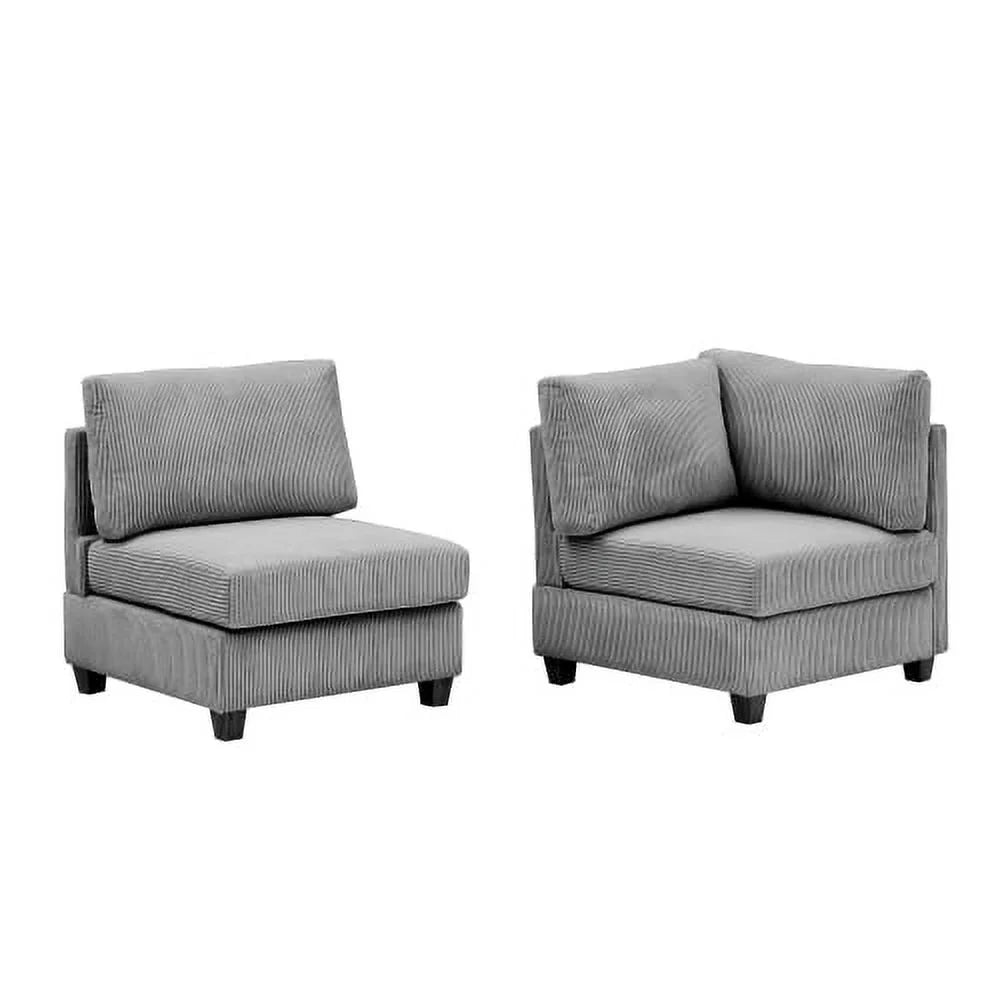 L-Shaped Grey Corduroy Sectional Sofa with Chaise H251