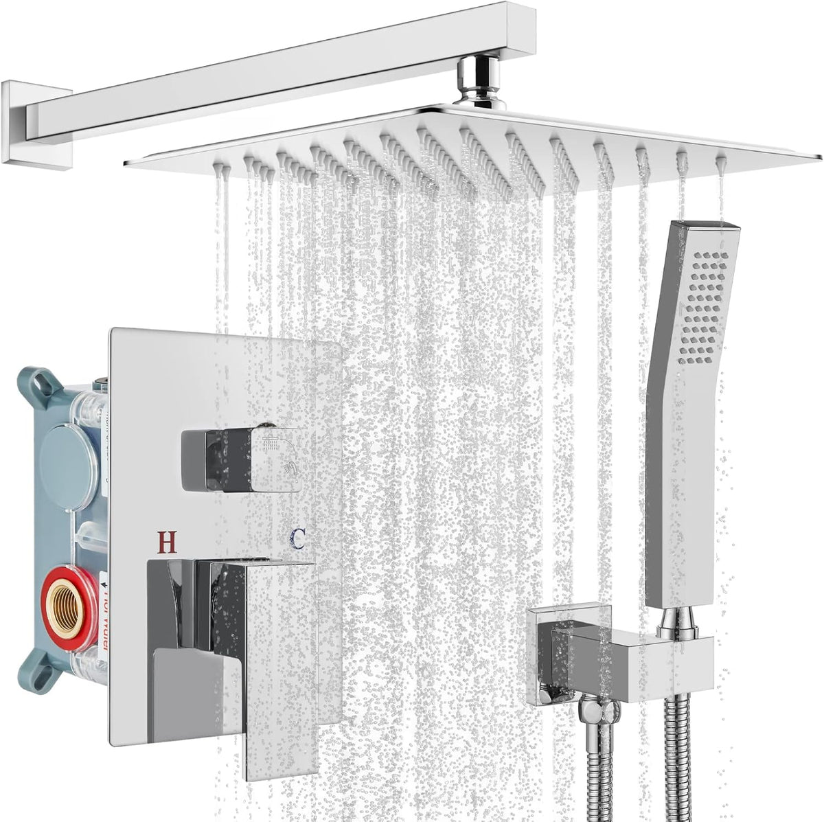 Matte Black 10 inch Square Shower Head Hand Held Shower Complete Combo Set Wall Mounted E276881