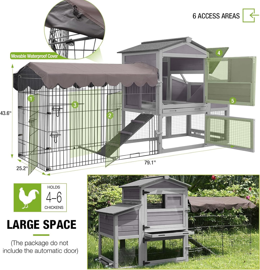 Large All-Steel Frame Chicken Coop with Metal Run H640