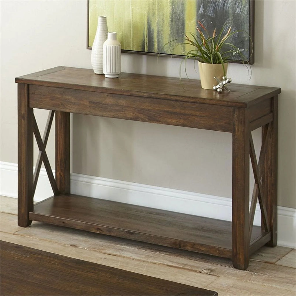 Rustic Wood Console Table in Mocha Brown Oak T573