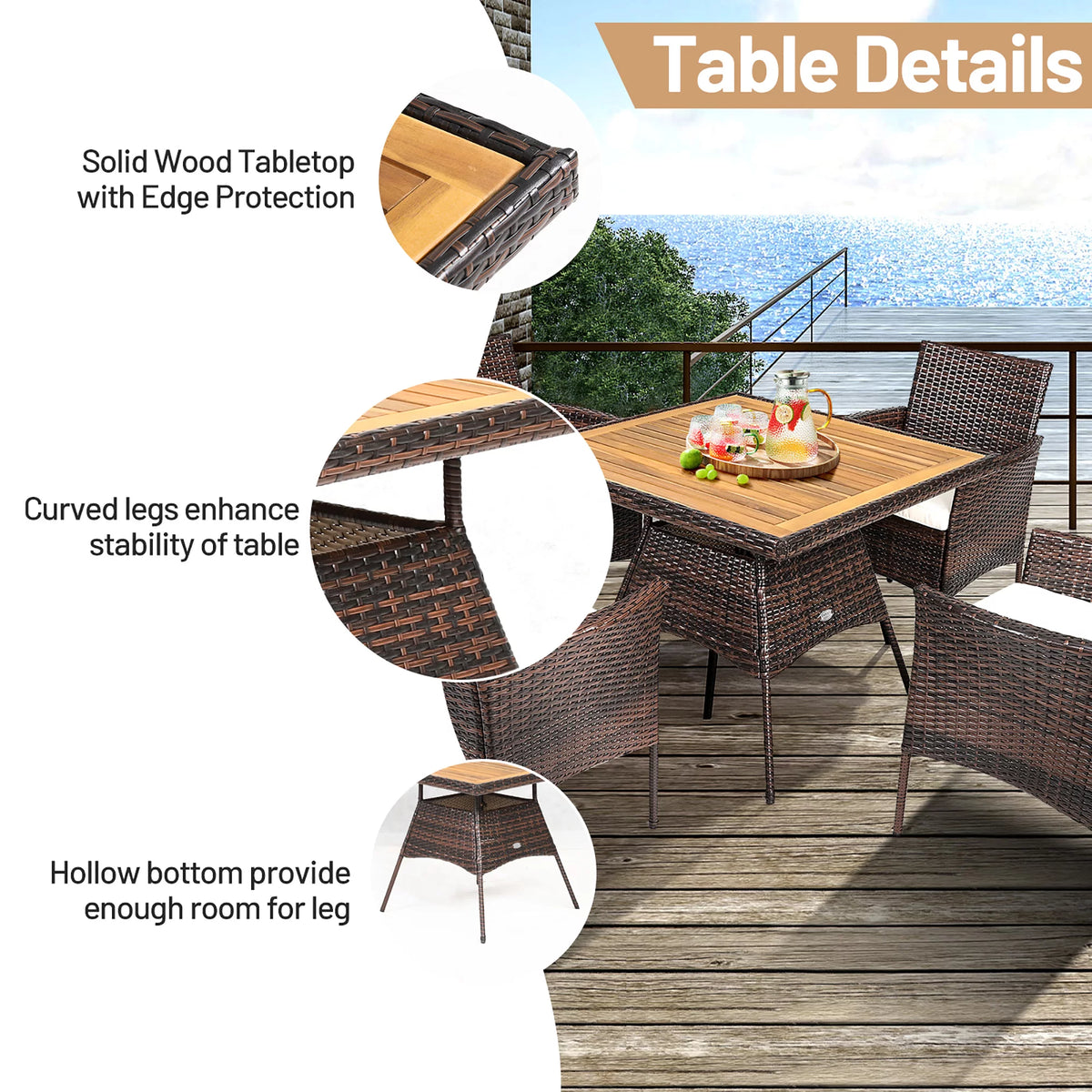 5 Pc Patio Rattan Dining Furniture Set V783970