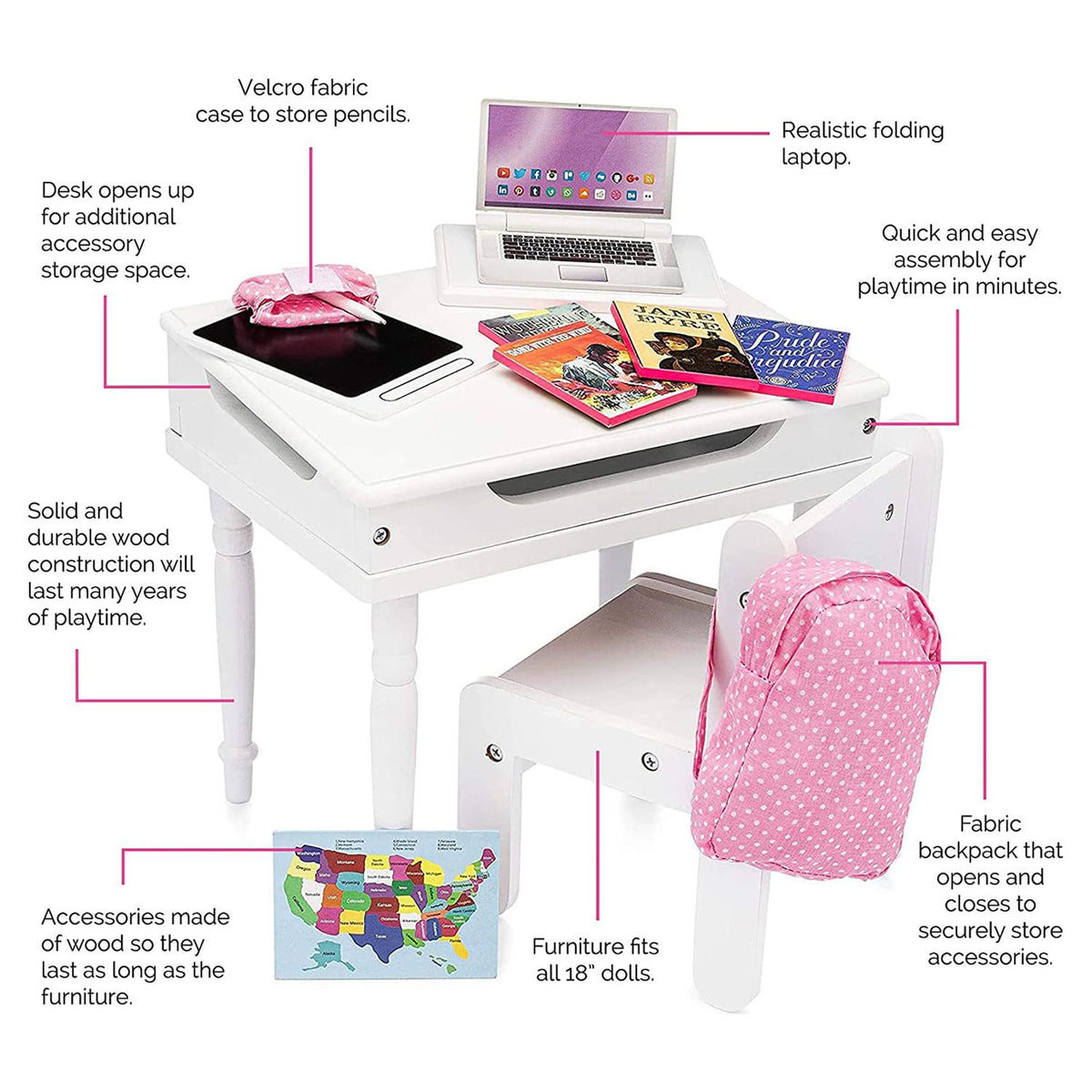 Classroom Playset with Desk and Chair for 18 Inch Dolls G220818
