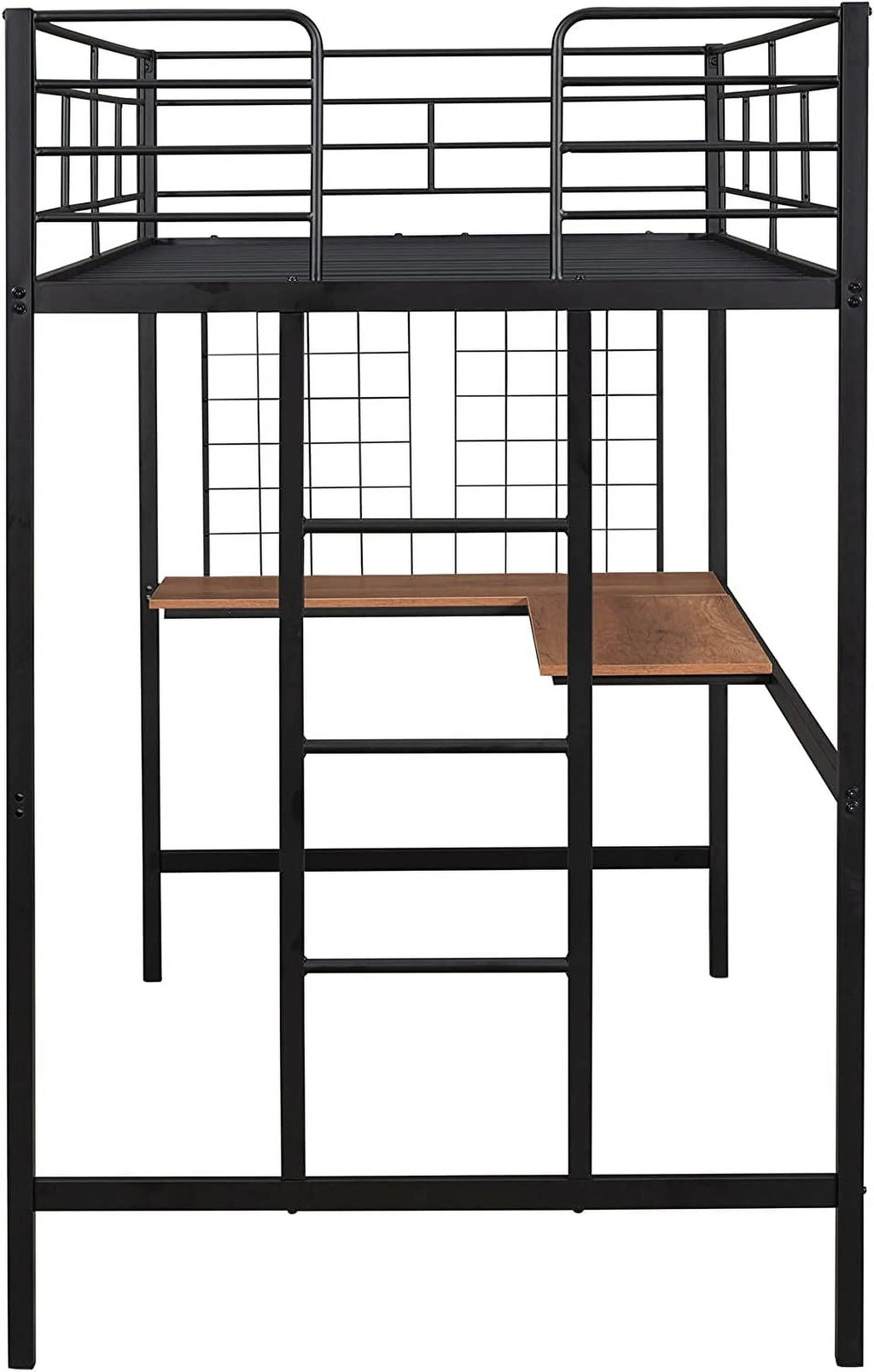 Metal Loft Bed with L-Shape Desk and Guardrails N531527
