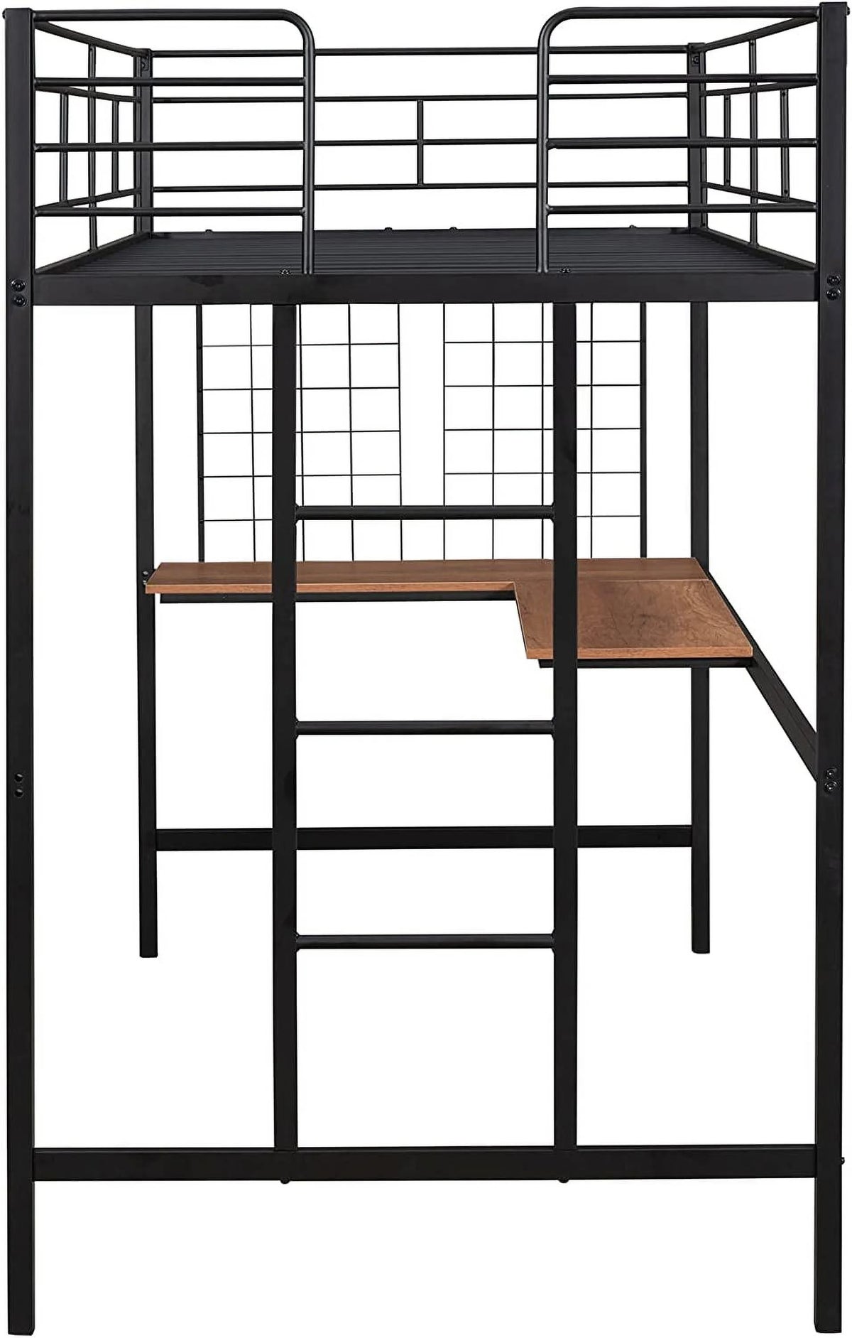 Metal Loft Bed with L-Shape Desk and Guardrails N531527