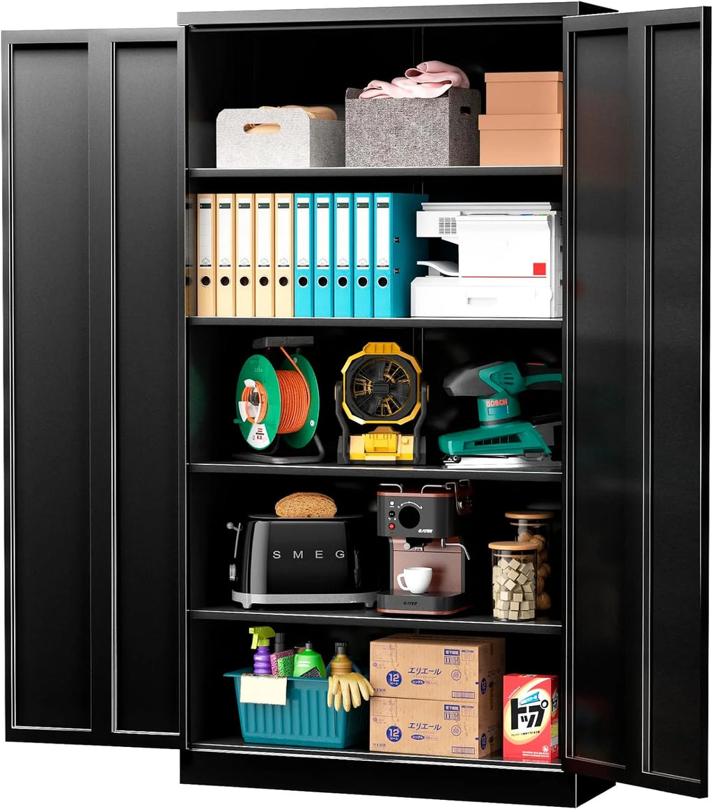 Black Lockable Steel Storage Cabinet with Adjustable Shelves S8358