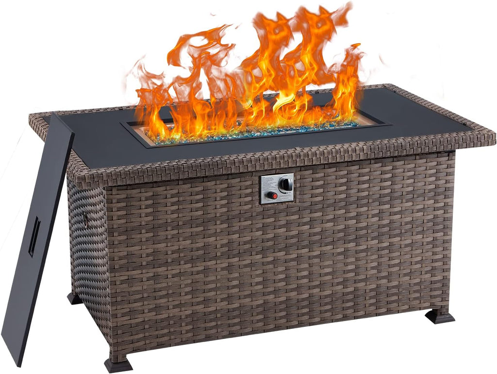 50in 50000BTU Propane Fire Pit Table with Cover and Blue Fire Glass J51815