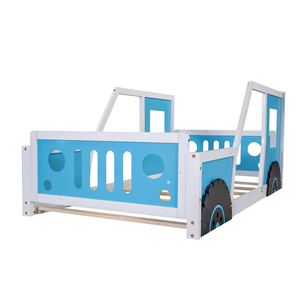 Twin Size Wood Platform Bed Frame with Wheels K56447