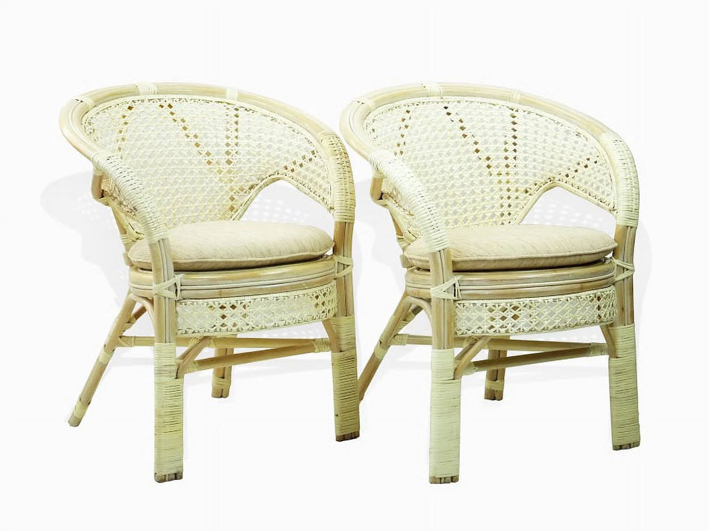 Set of 4 White Wash Rattan Wicker Dining Armchairs I70655