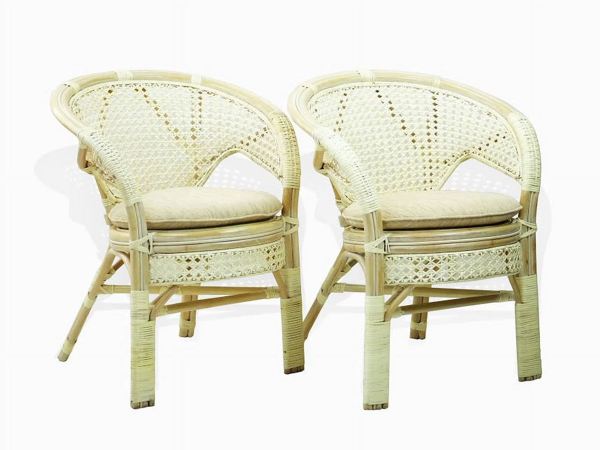 Set of 4 White Wash Rattan Wicker Dining Armchairs I70655