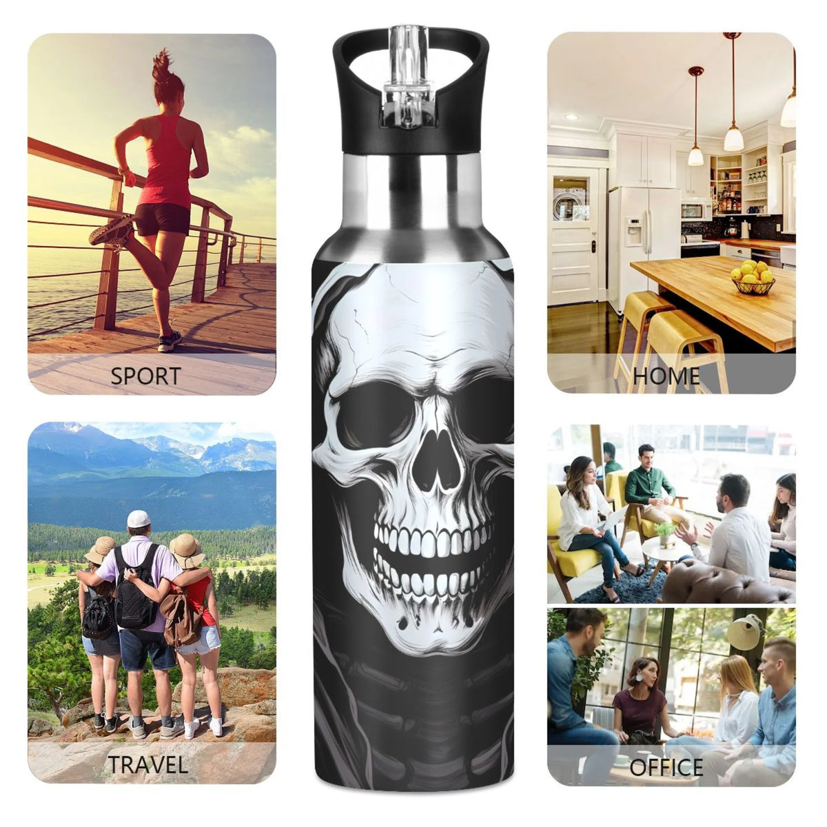 Stainless Steel Insulated Vacuum Flask Water Bottle with Straw Lid T3732