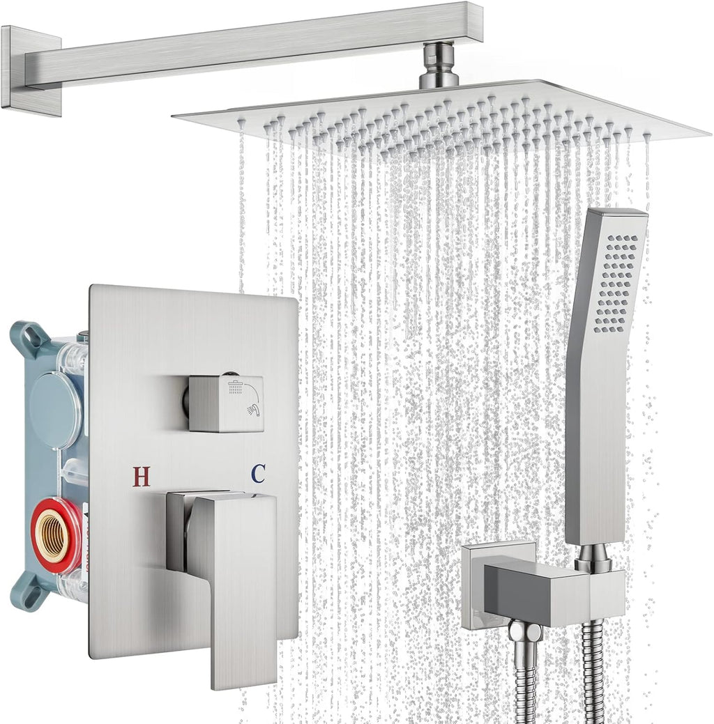 Matte Black 10 inch Square Shower Head Hand Held Shower Complete Combo Set Wall Mounted E276881