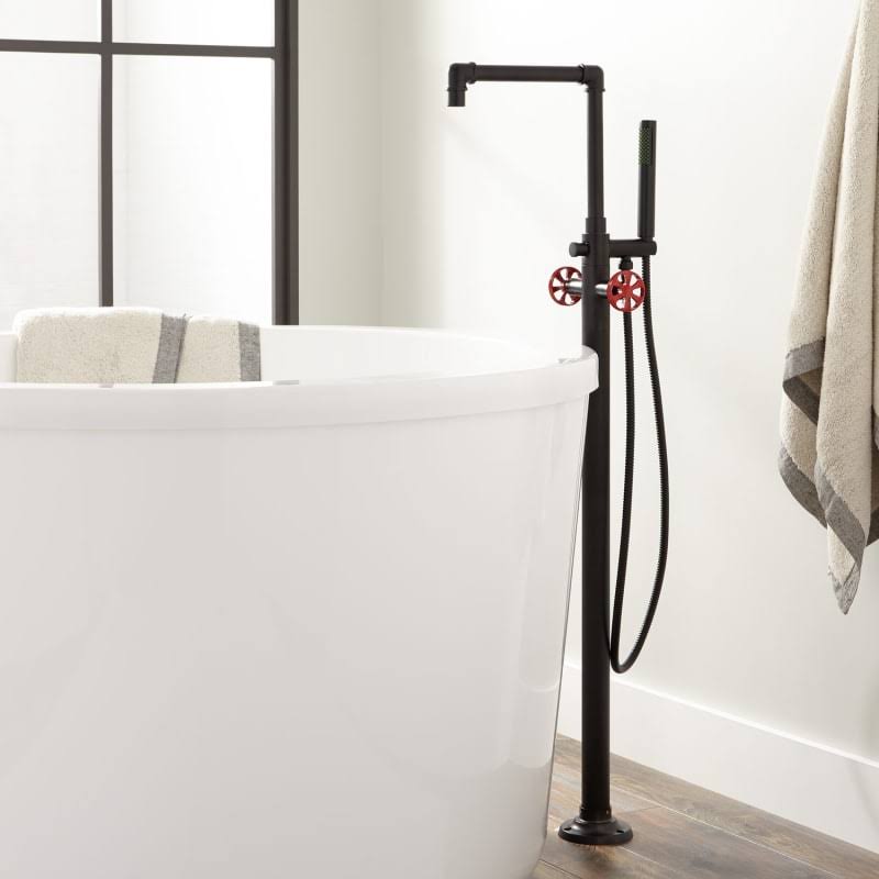 Black Floor Mounted Tub Filler Faucet S418351
