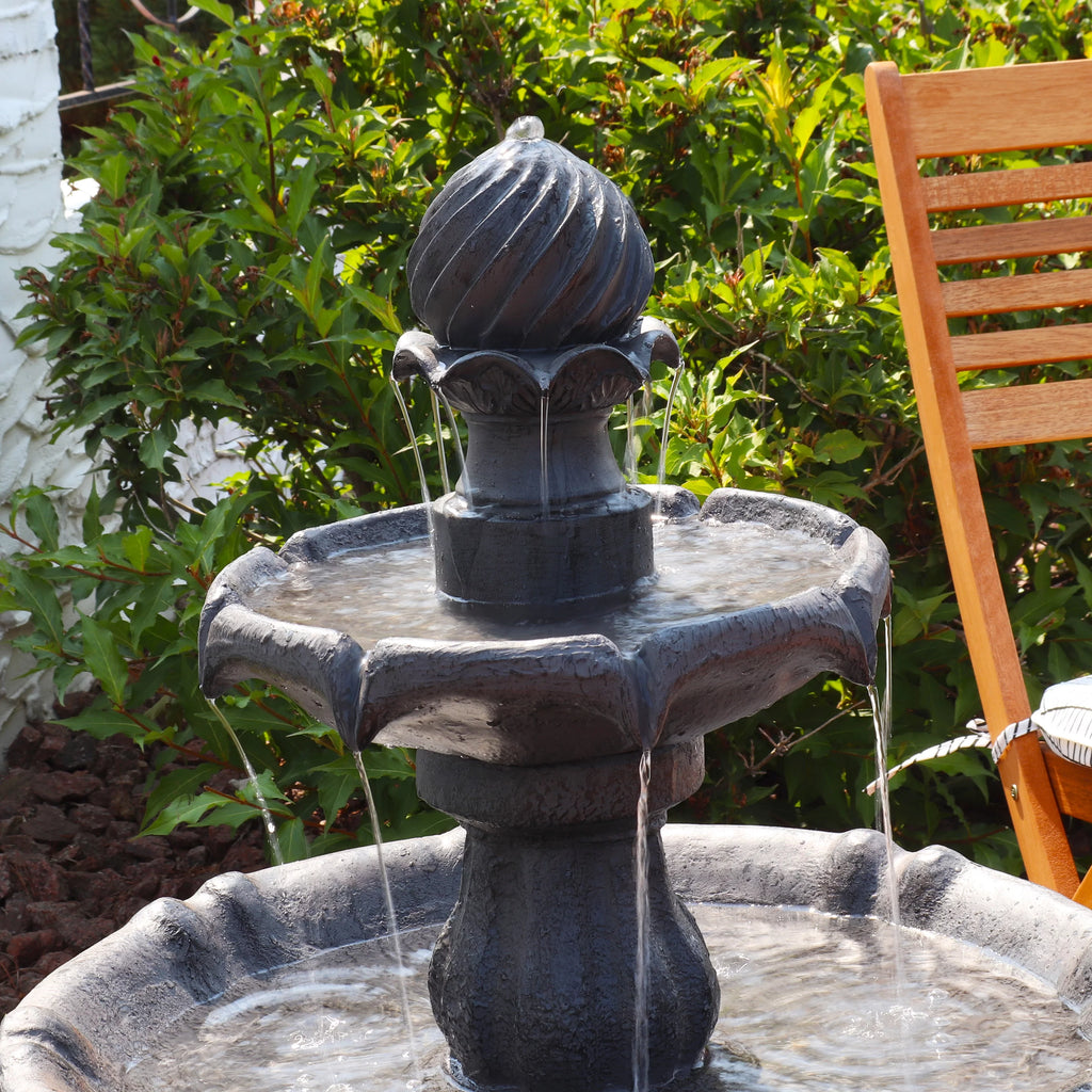 2-Tier Solar Outdoor Water Fountain with Battery Backup K531