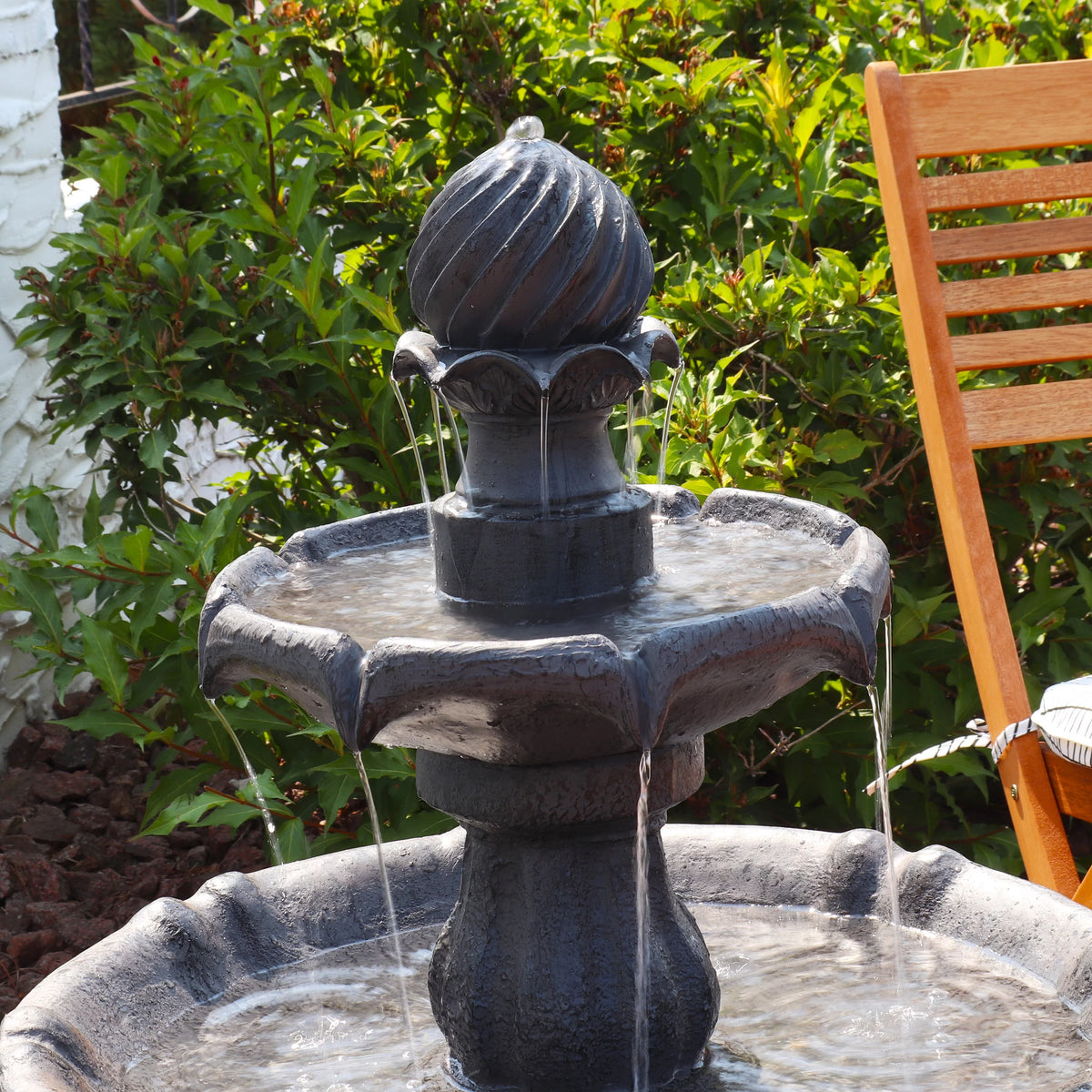 2-Tier Solar Outdoor Water Fountain with Battery Backup K531