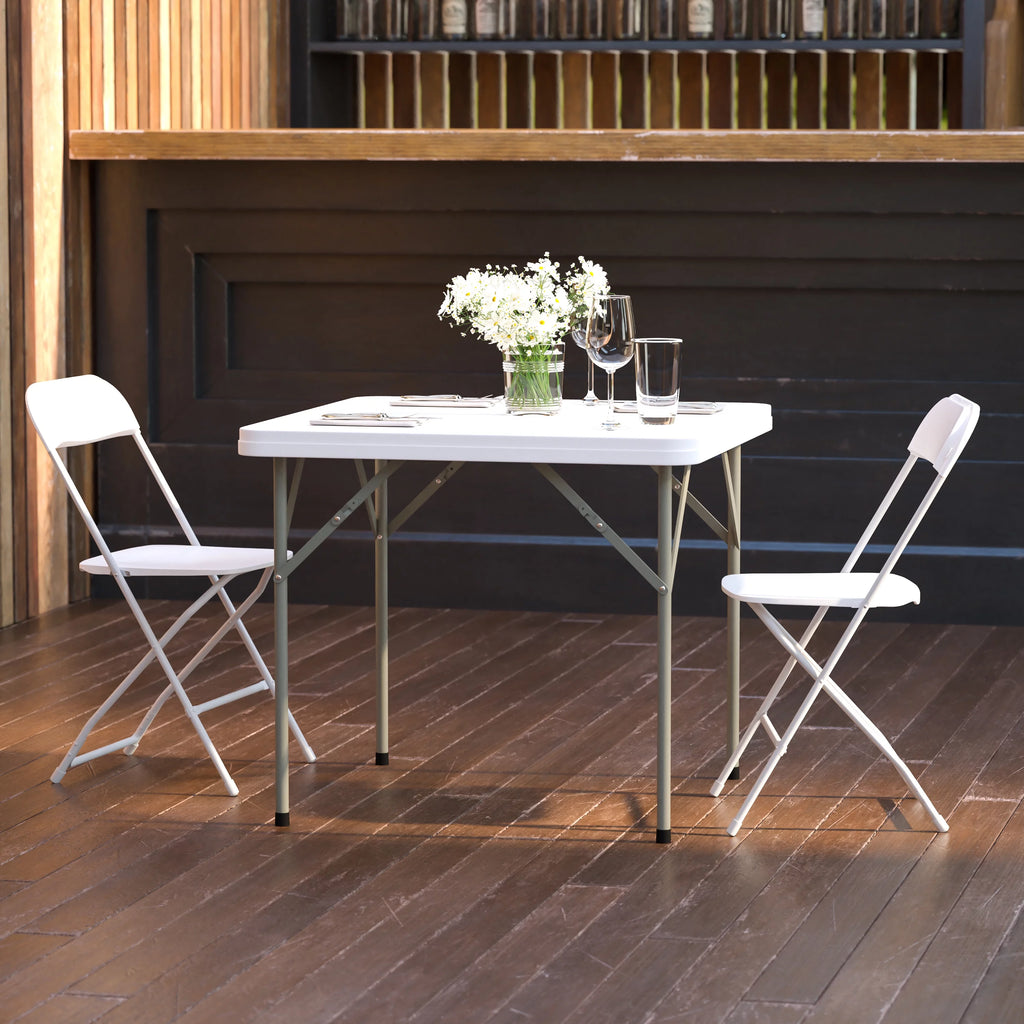 Square Granite White Plastic Folding Table Set of 5 H9234