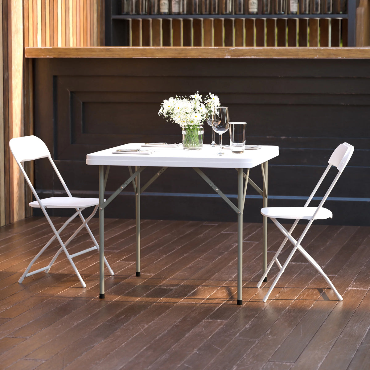 Square Granite White Plastic Folding Table Set of 5 H9234
