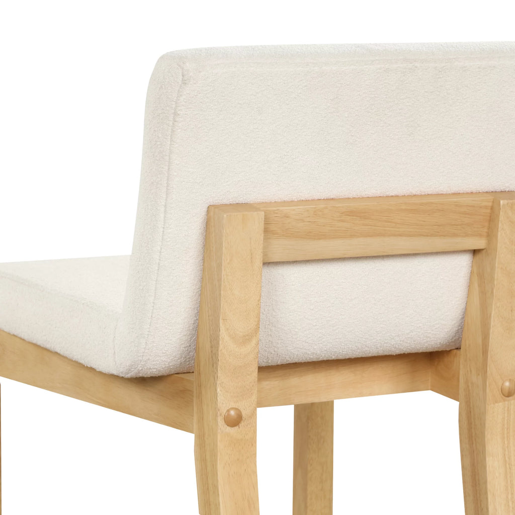Counter Height Bar Stool with Back, Upholstered Boucle Linen Chair with Wooden Legs I89393
