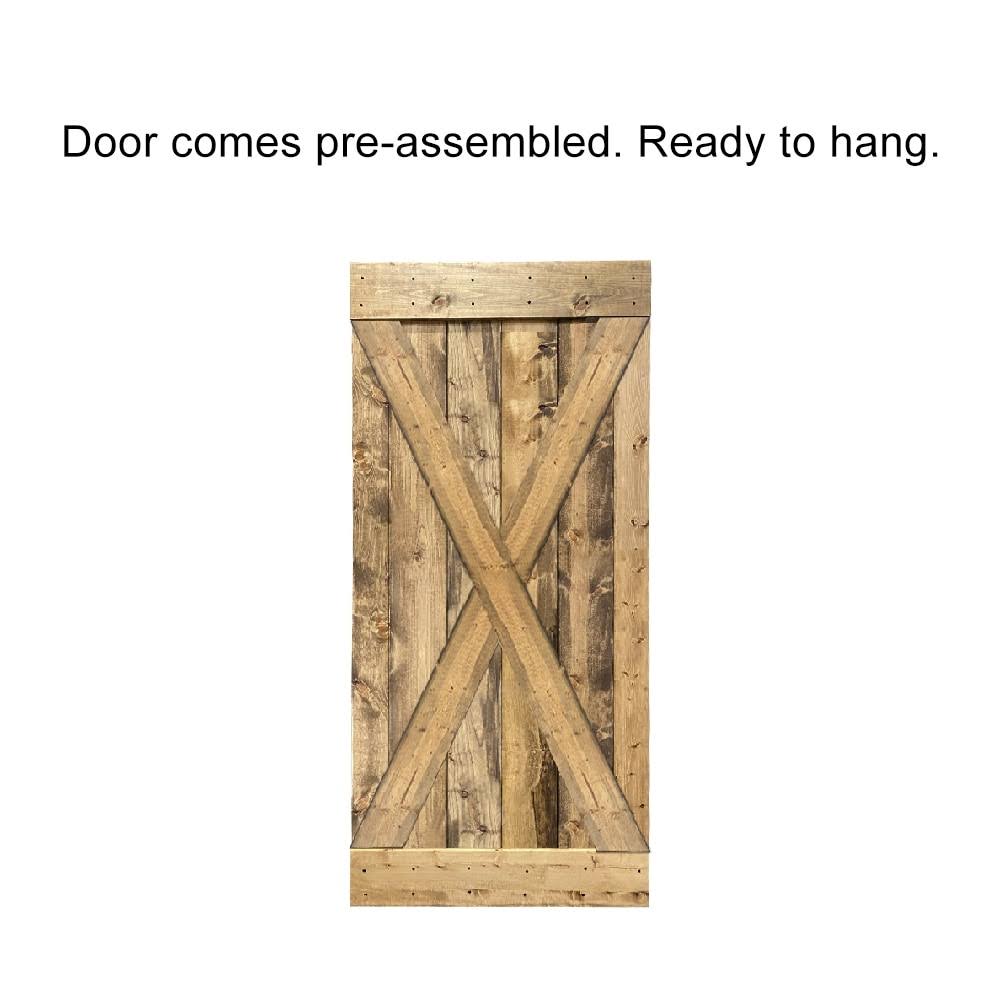 Jungle Green Stained Wood Interior Sliding Barn Door with Hardware Kit E85086