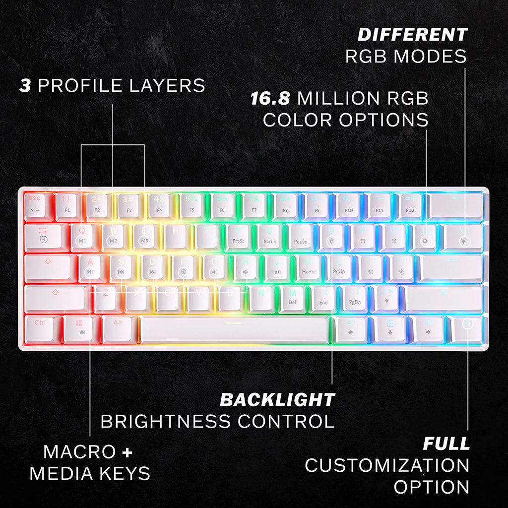 White Gateron Optical Black 61 Keys RGB Mechanical Keyboard Q733