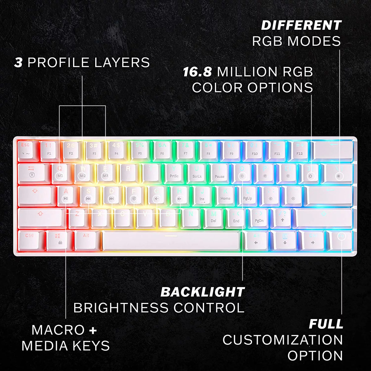 White Gateron Optical Black 61 Keys RGB Mechanical Keyboard Q733