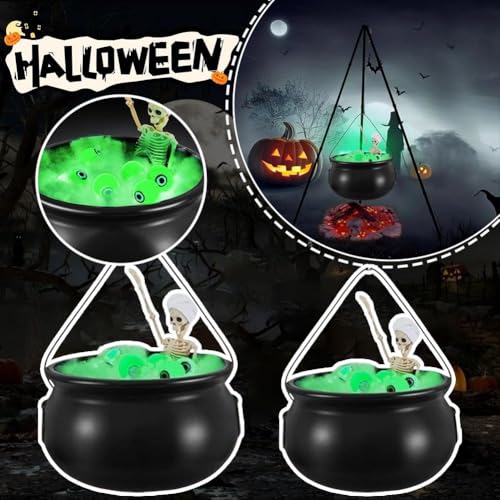 Large Witch Cauldron with Tripod Stand and Eyeballs Lights G926488