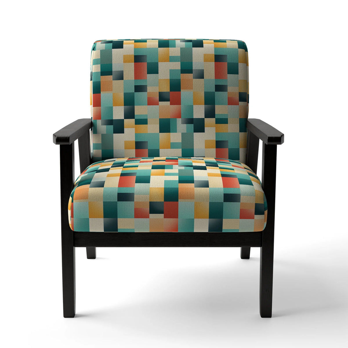 Orange And Green Popart Pop Culture Pixels Upholstered Striped Accent Chair B1874