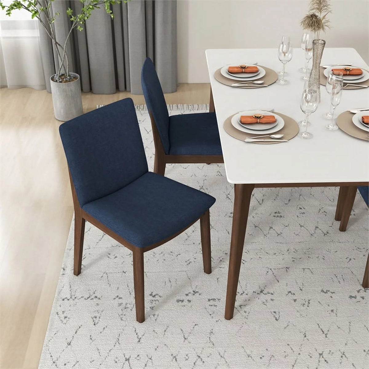 Navy Blue Fabric Dining Chair Set of 2 Y772005