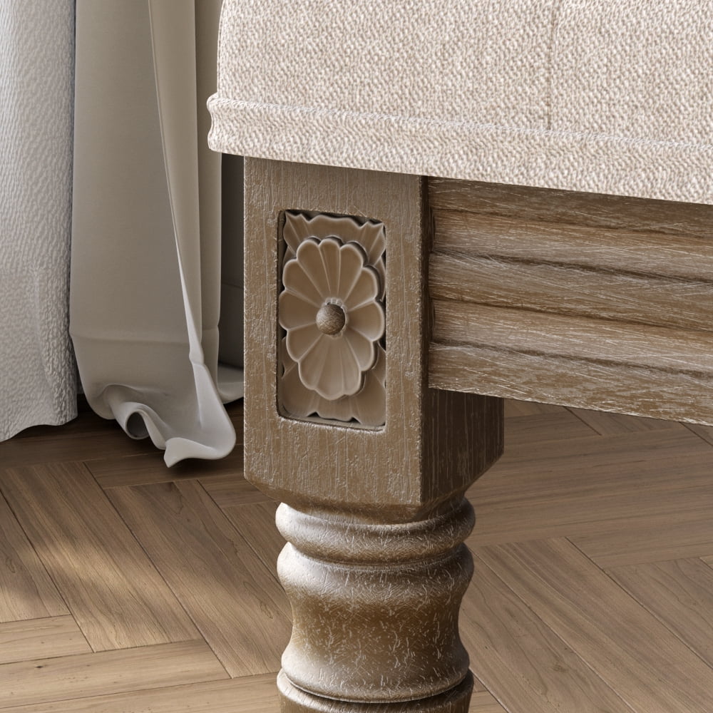 Upholstered Button Tufted Cushion Bench with Carved Wooden Legs U985748