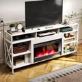 White Electric Fireplace TV Stand with LED Strip Lights and Remote Control Q862