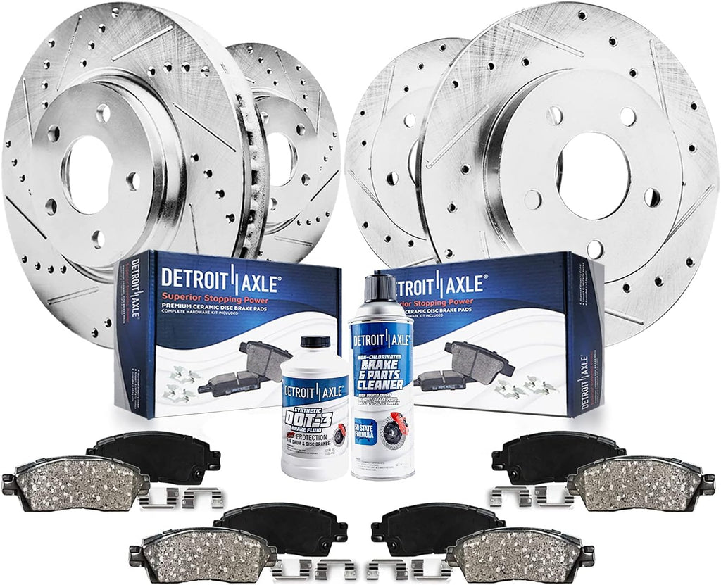 Front Rear Drilled & Slotted Brake Rotors Ceramic Pads with Hardware X625592