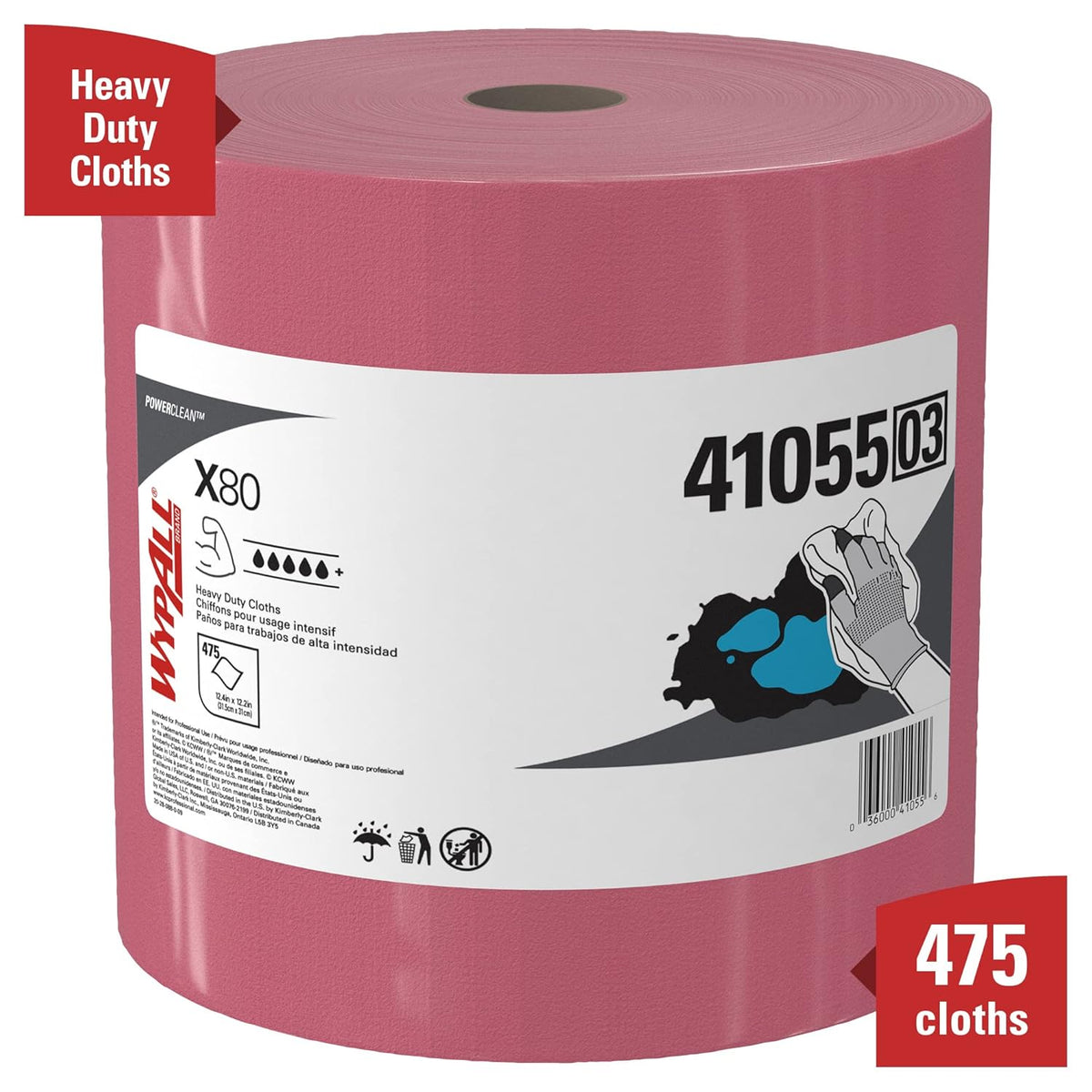 Heavy Duty Cloths Jumbo Roll, Red, 475 Sheets C34368
