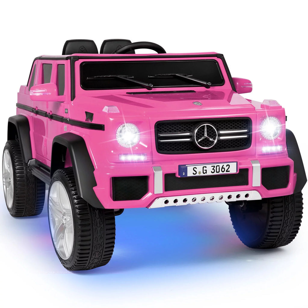 12V Kids Ride On Car with Remote Control, 3 Speeds, LED Lights, Bluetooth, Music (Pink) G347